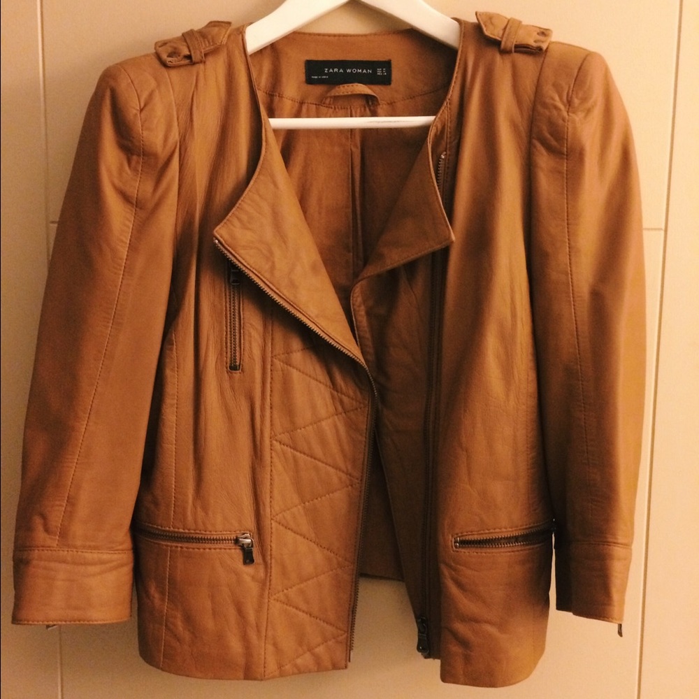 🆕 Zara Cropped 100% Leather Jacket